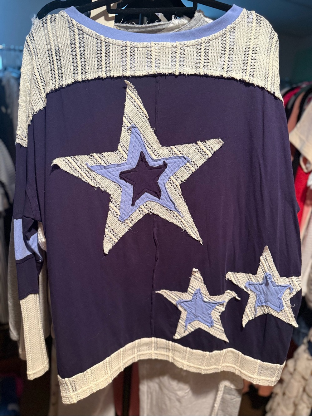 Star Appliqué Long Sleeve Top - Navy & Light Blue - Picture 2 of 2